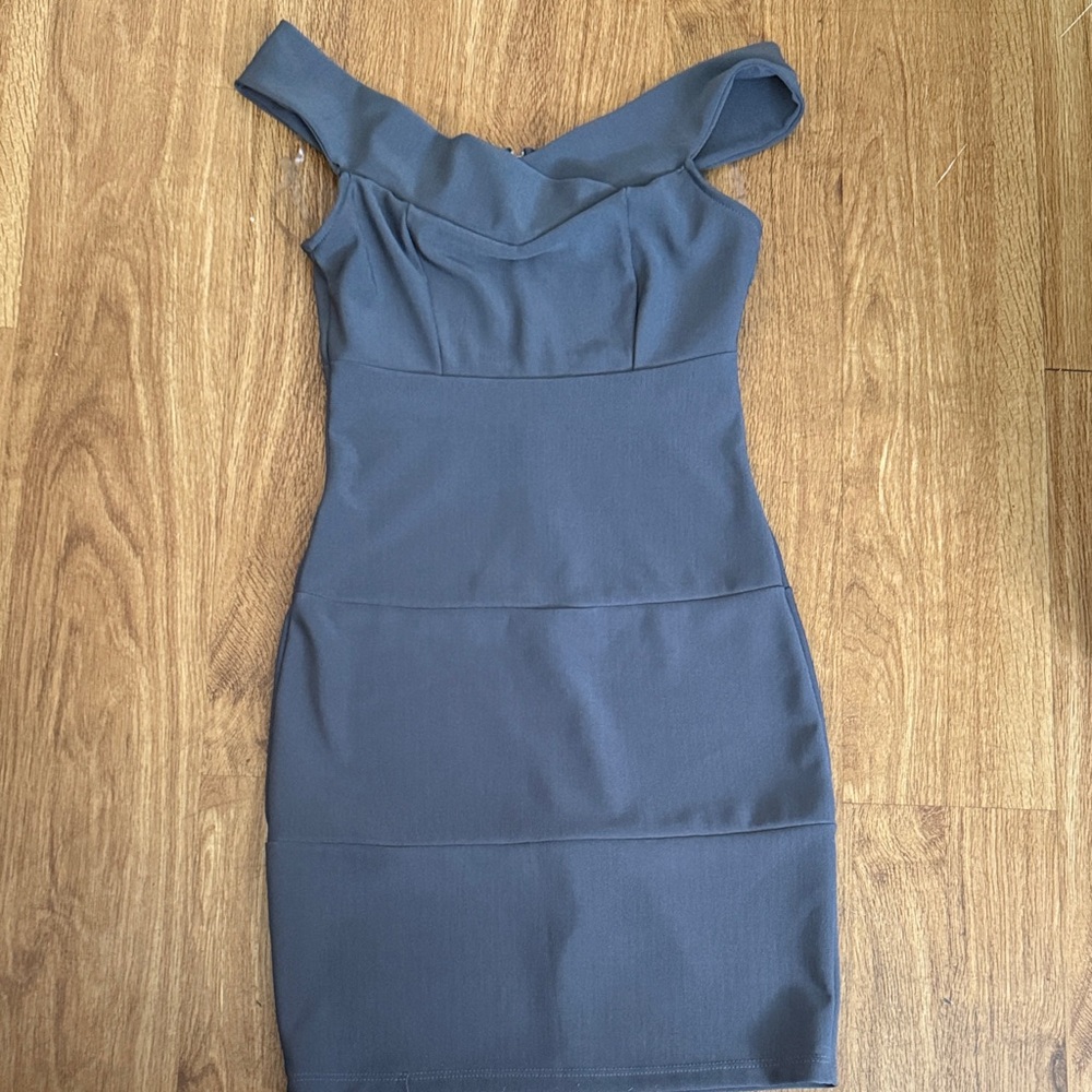Lulu's Slate Off-Shoulder Mini Dress